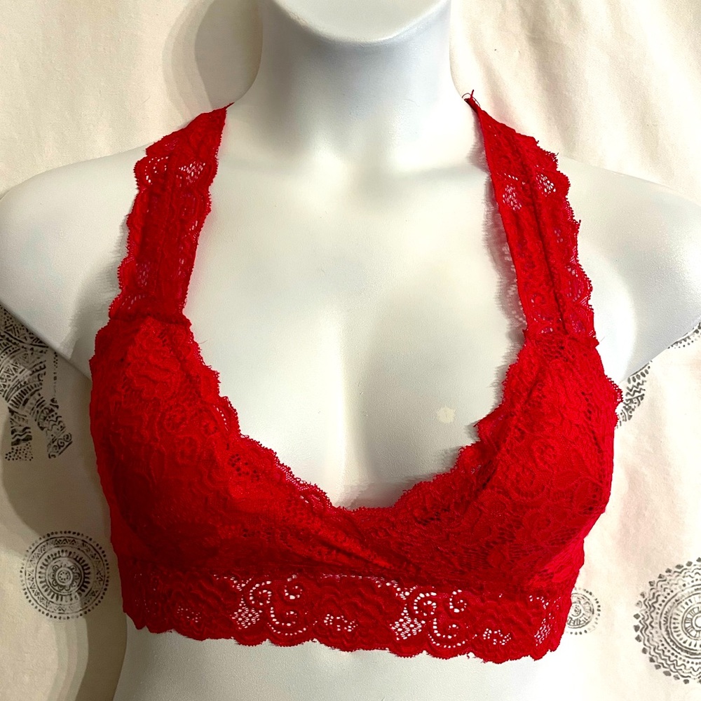 Women’s size small/medium Kathy red bralette lace halter midriff top cute sexy